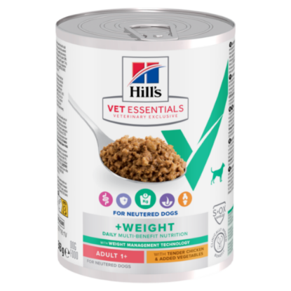 Afbeeldingen van Hills VET ESSENTIALS MULTI-BENEFIT + WEIGHT Adult 1+ natvoer voor honden met Kip & Toegevoegde Groenten blik 12x363g